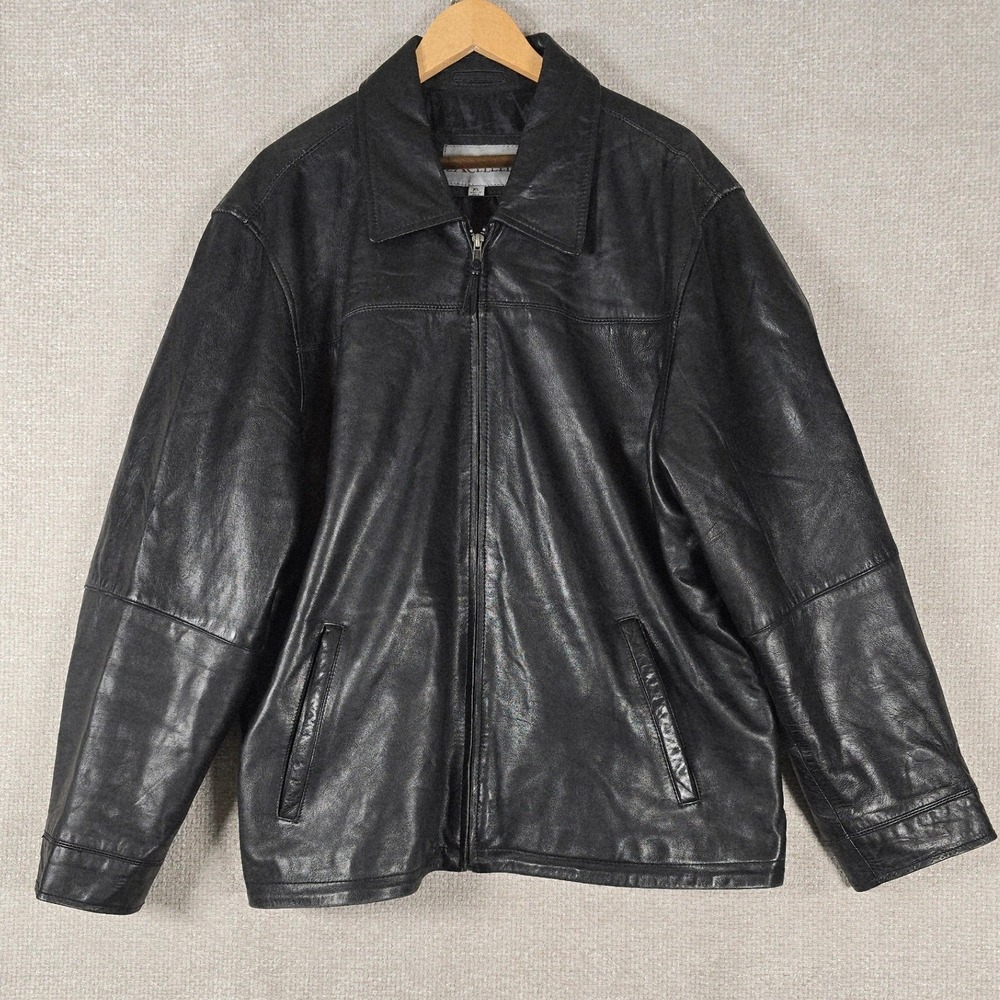 EXCELLED Men's Black Genuine Leather Jacket Size XL Full Zip Coat Heavyweight